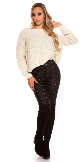 Trendy knit sweater with side- Button Beige